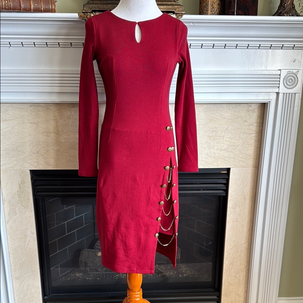 Elegant Red Dress with Gold Accents